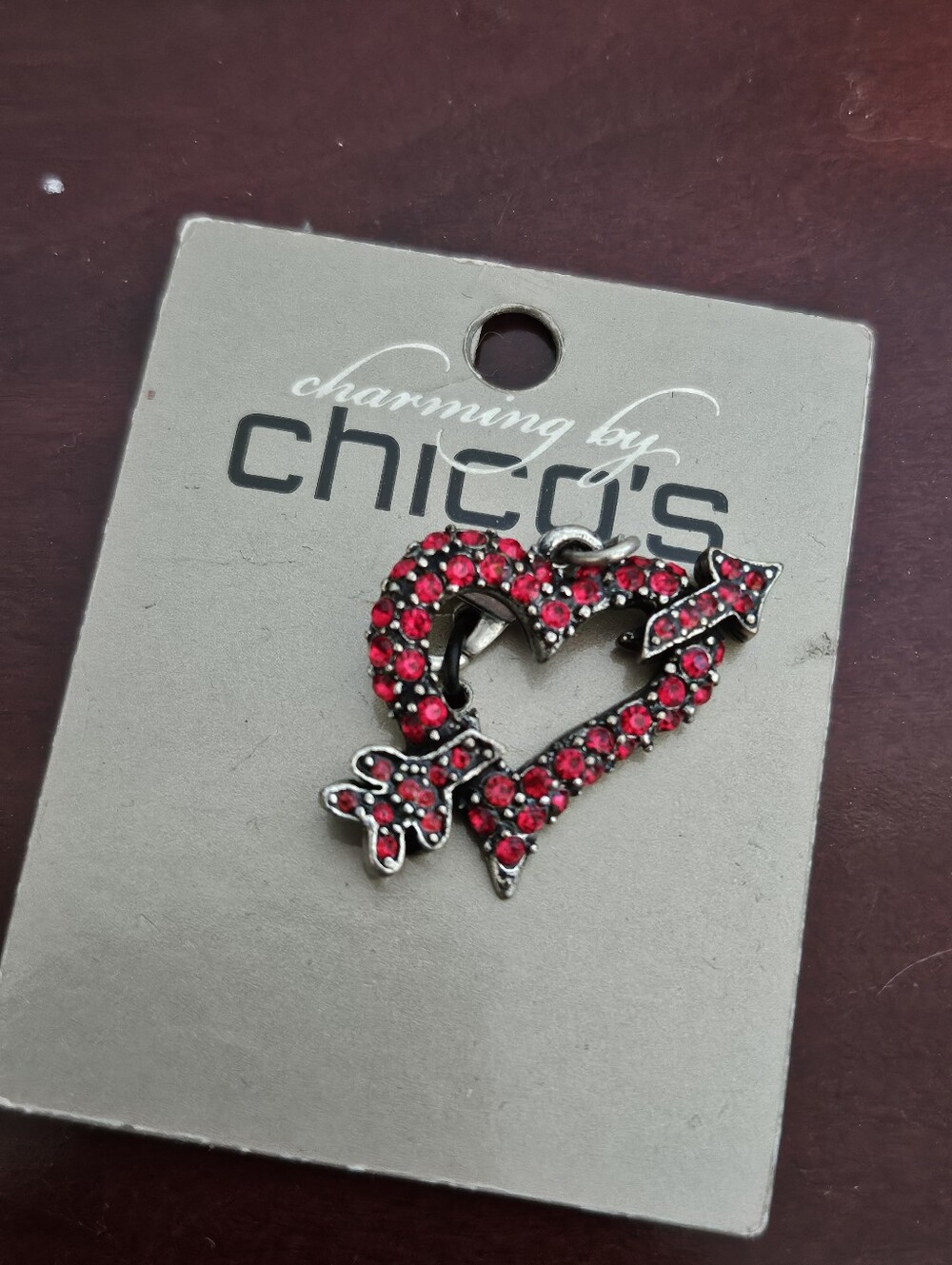 Chico's Red Crystal Heart and Arrow Charm